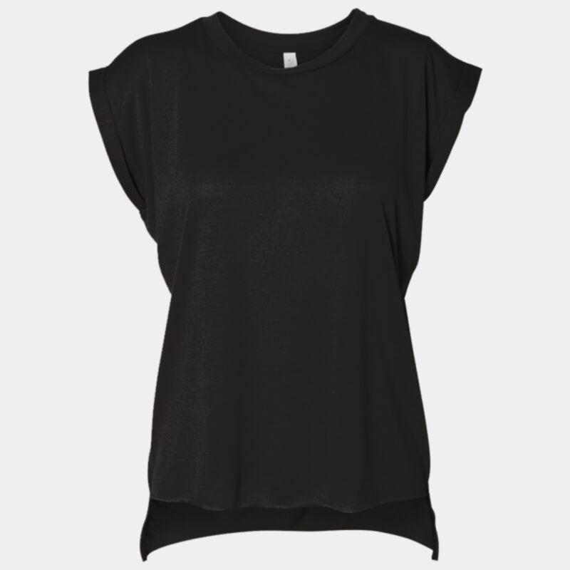 Ladies' Flowy Muscle T-Shirt with Rolled Cuff Thumbnail